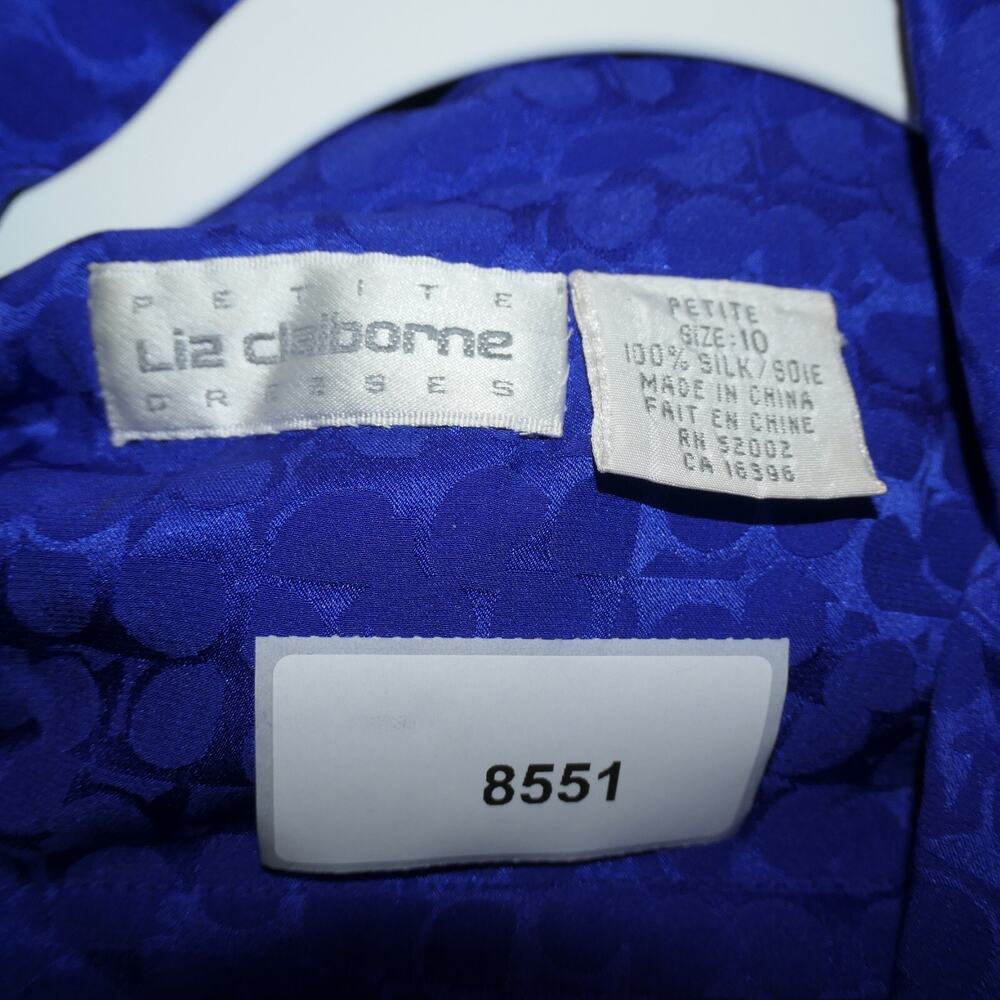 Vintage Liz Claiborne Wrap Dress Womens 10P Petite Blue 100% Silk Shoulder Pads - Picture 13 of 13